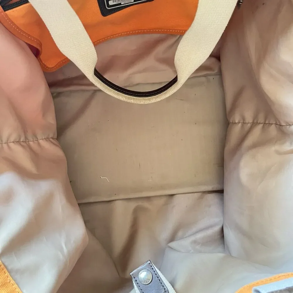 TUMI Tote Bag Canvas ORN Plain Distressed READ Orange Leather Trim